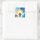 世界のバランス – 未来的なピクセルアートテック スクエアシール (バッグ)