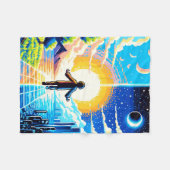 世界のバランス – 未来的なピクセルアートテック フリースブランケット (正面(横))