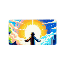 世界のバランス – 未来的なピクセルアートテック ラベル