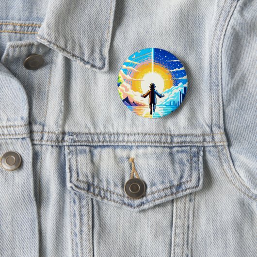 世界のバランス – 未来的なピクセルアートテック 缶バッジ (インサイチュ)