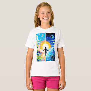 世界のバランス – 未来的なピクセルアートテック Tシャツ