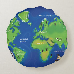 世界のビンテージ地図 ラウンドクッション