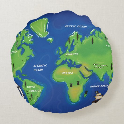 世界のビンテージ地図 ラウンドクッション (裏面)
