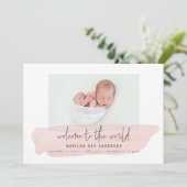 世界のピンク色の水彩ベビーへようこそ 案内状 (スタンド正面)