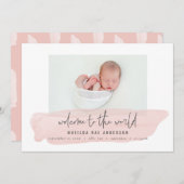世界のピンク色の水彩ベビーへようこそ 案内状 (正面/裏面)