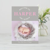 世界のピンク色の灰色の誕生のお知らせへようこそ 招待状 (スタンド正面)