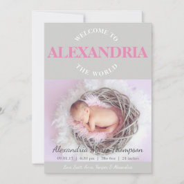 世界のピンク色の灰色の誕生のお知らせへようこそ 招待状