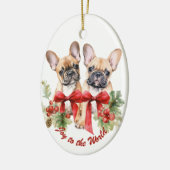 世界のブルドッグスフランスのホリデーへの喜び セラミックオーナメント (左)