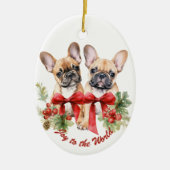 世界のブルドッグスフランスのホリデーへの喜び セラミックオーナメント (正面)