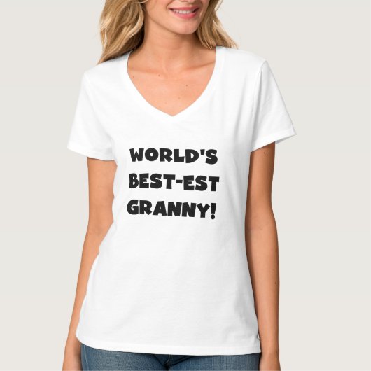 世界のベスト米国東部標準時刻のおばあさんの黒の文字のTシャツのギフト Tシャツ (正面)