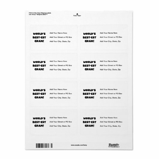 世界のベスト米国東部標準時刻のグラムの黒の文字のTシャツおよびギフト ラベル (フルシート)