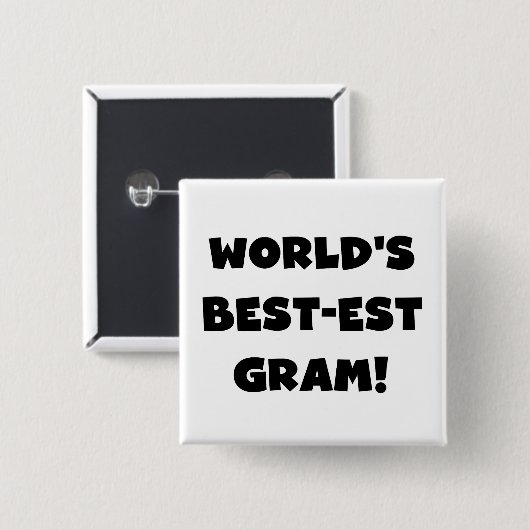 世界のベスト米国東部標準時刻のグラムの黒の文字のTシャツおよびギフト 缶バッジ (正面&裏面)