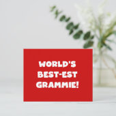 世界のベスト米国東部標準時刻Grammieの白いTシャツおよびギフト ポストカード (スタンド正面)
