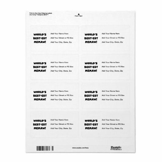 世界のベスト米国東部標準時刻Memawの白黒Tシャツ ラベル (フルシート)