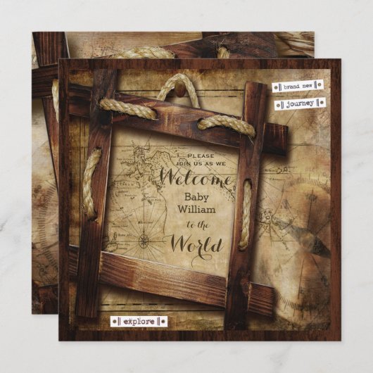 世界のベビーシャワーへようこそ 招待状 (正面/裏面)