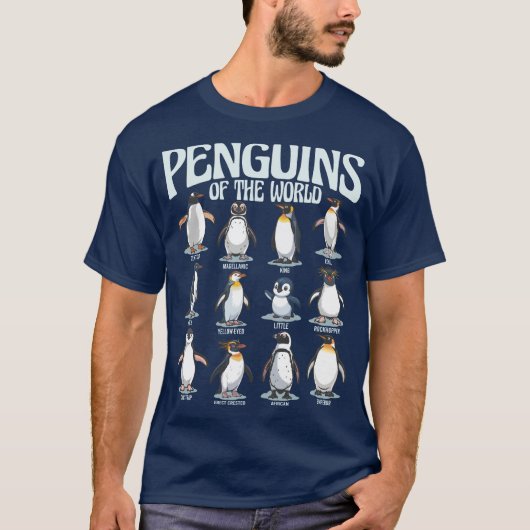 世界のペンギン – 南極鳥種 Tシャツ (正面)