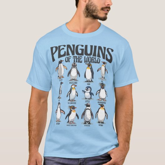 世界のペンギン – 南極鳥種 Tシャツ (正面)