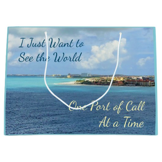 世界のポートを見たいクルージング ラージペーパーバッグ (正面)