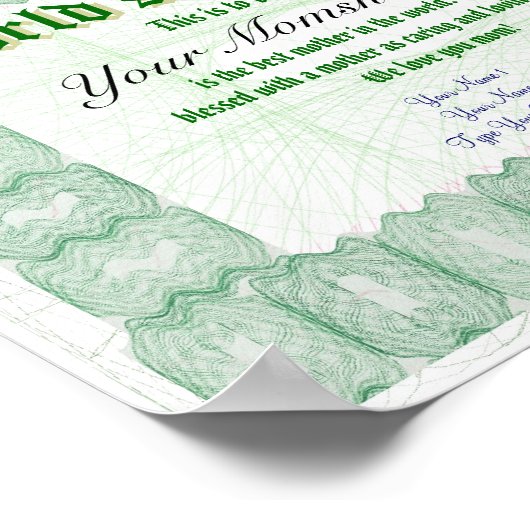 世界のママ証明書を作最高の成する ポスター (角)