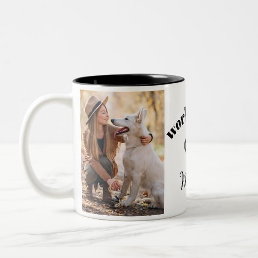 世界のマ最高のママモダンスタイリッシュフォントカスタム写真 ツートーンマグカップ (左)