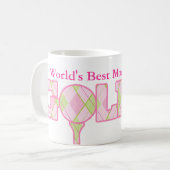 世界のマ最高のマ&ゴルファーのおもしろいゴルフのピンクマグ コーヒーマグカップ (正面左)