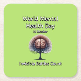世界のメンタルヘルスの日。見えない戦いは数えられる。 スクエアペーパーコースター