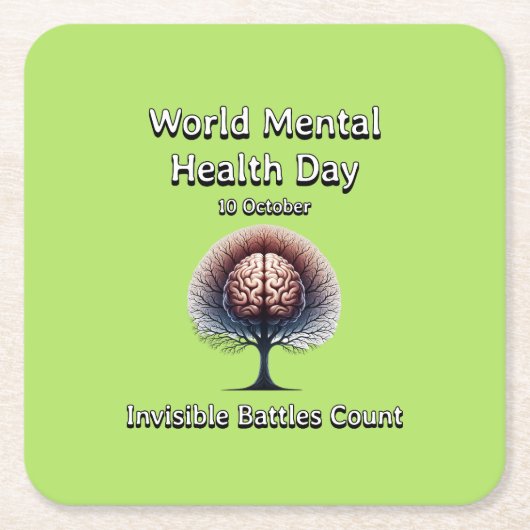 世界のメンタルヘルスの日。見えない戦いは数えられる。 スクエアペーパーコースター (正面)