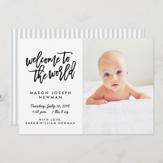 世界のモダンな誕生の発表への歓迎 案内状 (正面/裏面)