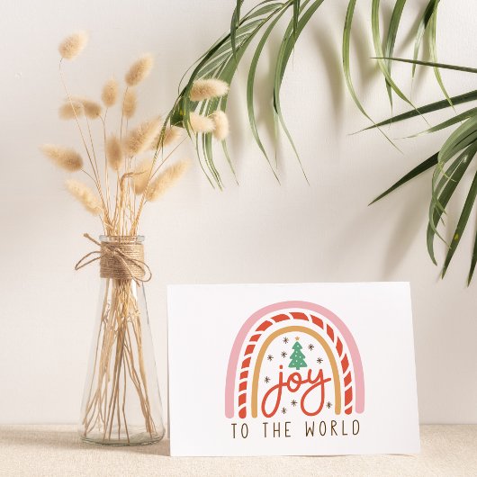 世界のレインボーピンクのクリスマスに喜び カード