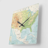 世界のレトロのカラーマップ スクエア壁時計 (傾斜)