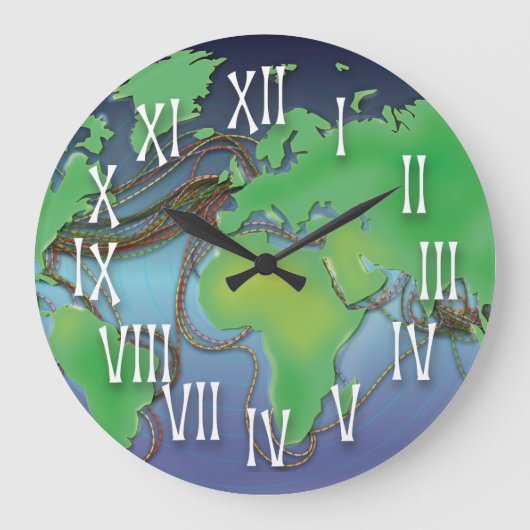 世界のワイヤ – 海底ケーブル ラージ壁時計 (正面)