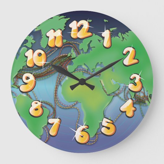 世界のワイヤ – 海底ケーブル ラージ壁時計 (正面)