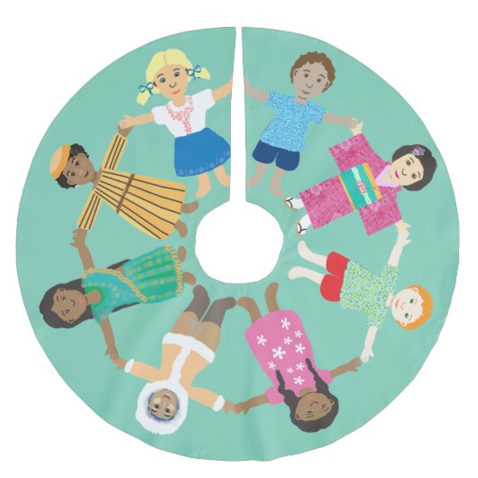 世界の一つの家庭である地上の平和 ブラッシュドポリエステルツリースカート (正面)