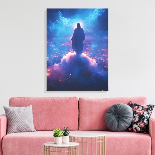 世界の上のイエス – 水の色の神の存在 キャンバスプリント (インサイチュ (リビング))
