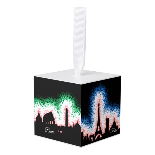 世界の休日のオーナメントは走行します キューブオーナメント (正面アングル)