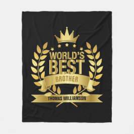 世界の兄最高の弟の黒と金ゴールドおもしろい フリースブランケット