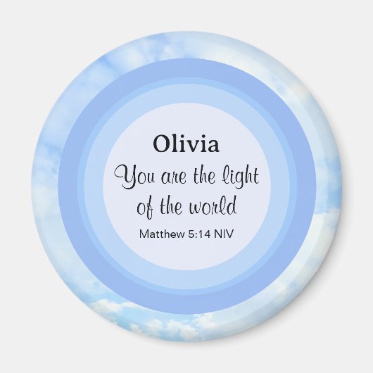 世界の光の赤ちゃんブルーバイブル聖書名 マグネット (正面)