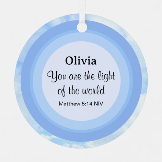 世界の光の赤ちゃんブルーバイブル聖書名 メタルオーナメント (正面)