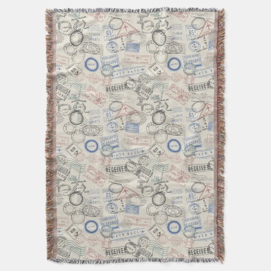 世界の切手パターン スローブランケット (正面縦)