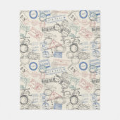 世界の切手パターン フリースブランケット (正面)