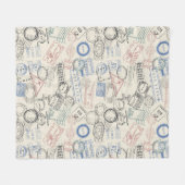 世界の切手パターン フリースブランケット (正面(横))