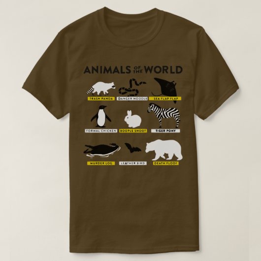 世界の動物とその呼び方 Tシャツ (デザイン正面)
