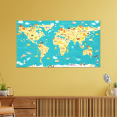 世界の動物の地図子供へ キャンバスプリント (インサイチュ (リビング))