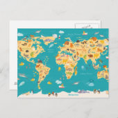 世界の動物の地図子供へ ポストカード (正面/裏面)