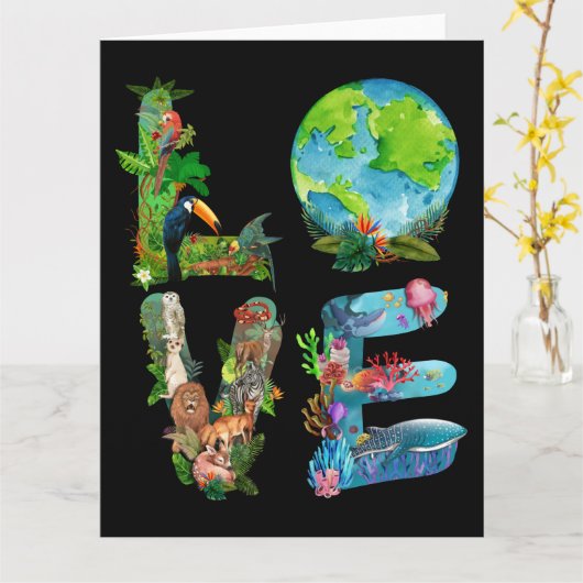 世界の動物の日ラブシャツ動物の保護 カード (黄色い花)