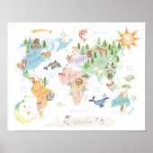 世界の動物地図 キッズプリント 動物たち ポスター (正面)