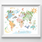 世界の動物地図 キッズプリント 動物たち ポスター