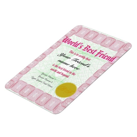 世界の友最高の人賞証書を作る マグネット (左側)