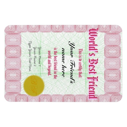 世界の友最高の人賞証書を作る マグネット (横)