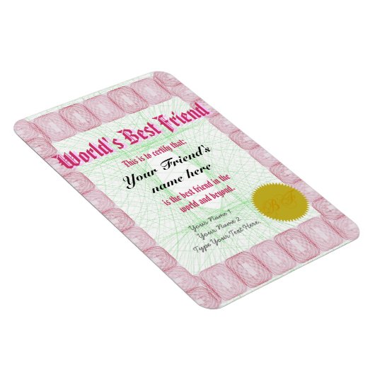 世界の友最高の人賞証書を作る マグネット (右側)